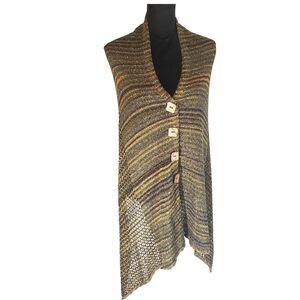 Georgina Estefania Green Tan Gold Button Up Shawl Shrug One Size